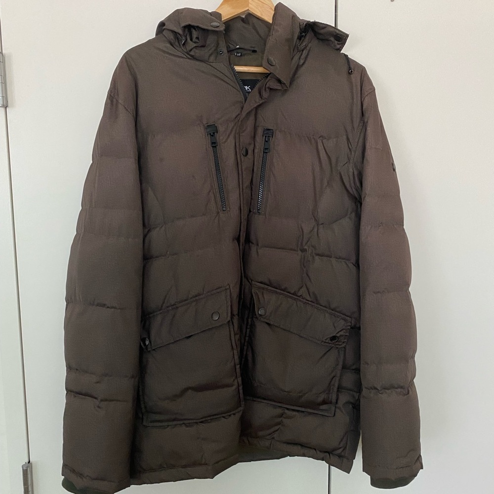 Hooded down parka.